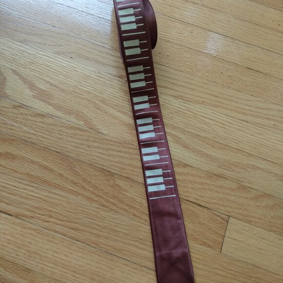 Vintage 70s Piano Skinny Tie Brown Novelty Necktie Silky Ska Punk Rockabilly - Picture 2 of 11